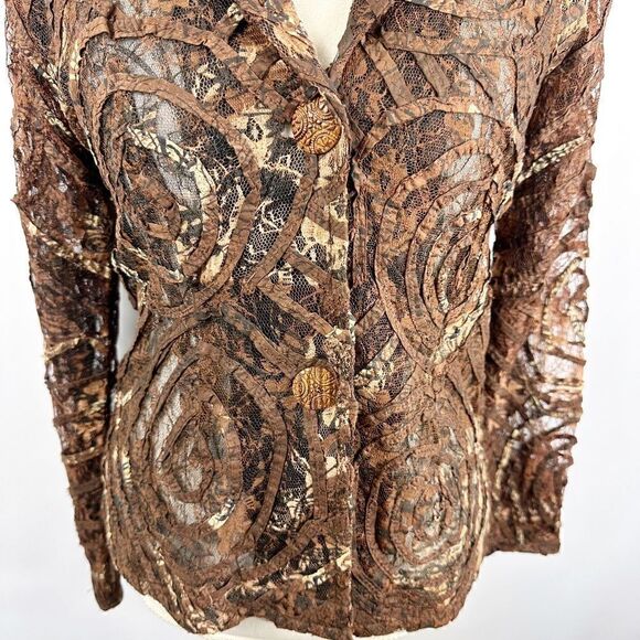 Parsley & Sage Brown Lace Jacket Artsy Swirl Burnout Art to Wear Boho Size S - Picture 5 of 11